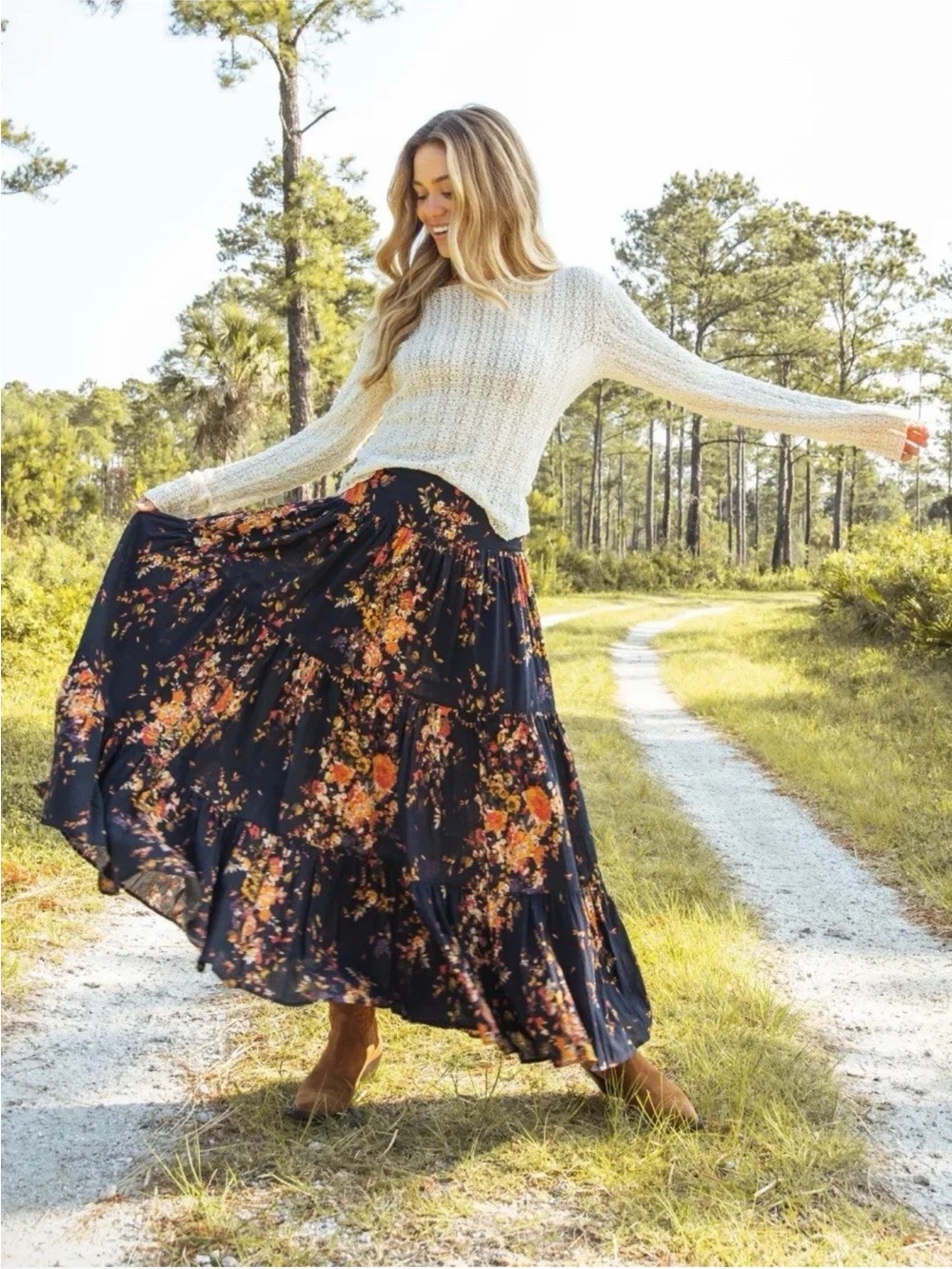 Natural Life Hanna Convertable Navy Floral Maxi Skirt - Elegant Boho Style
